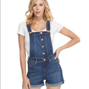 Guess Balie Shortall Denim Overalls in Dark Blue Destroy Wash Size 27 NWT
